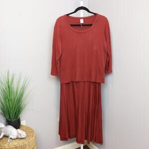 Peruvian Connection Rust Red Pima Cotton Knit Top & Skirt Set Size L